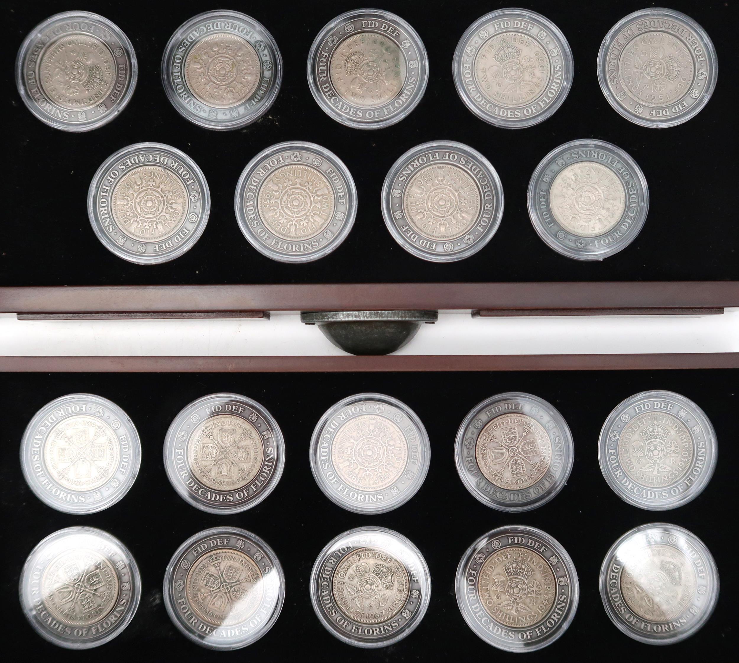 DANBURY MINT the last four decades of the florin' coin set, a collection of thirty five florins in a - Image 2 of 3