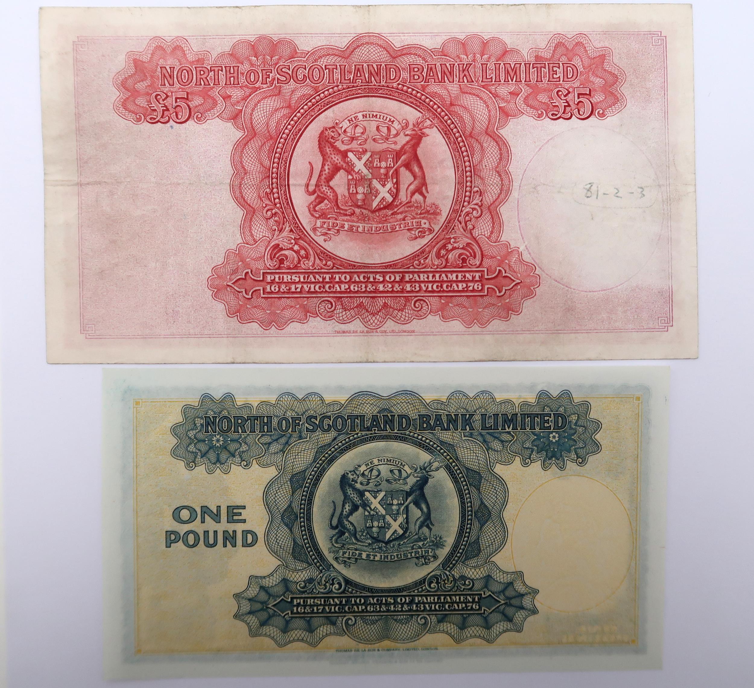 The North of Scotland Bank Limited, £5 note DE 126726 1st July 1947 and £1 note D 237754 1st July - Image 2 of 2