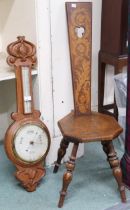 A lot comprising a late Victorian oak Arts & Crafts Pollock & Stewart, Glasgow barometer/