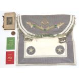 A Masonic apron for the No. 1221 Greyfriars Lodge, housed in a leather case, with some associated