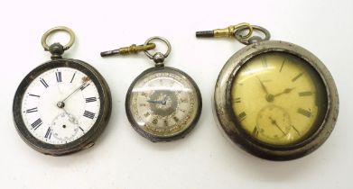 A pocket watch in a miners case hallmarked London 1870, diamond end cap and jewelled movement,