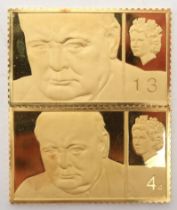 Winston Churchill a pair of first edition 22ct gold Sir Winston Churchill stamp replicas, numbered