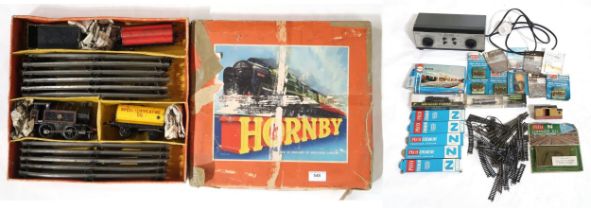 A boxed Hornby 0-gauge clockwork train set, together with a small assortment of N-gauge model