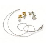 A pair of 18ct gold diamond flower earrings, together with a fine 18ct white gold chain, length