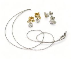 A pair of 18ct gold diamond flower earrings, together with a fine 18ct white gold chain, length
