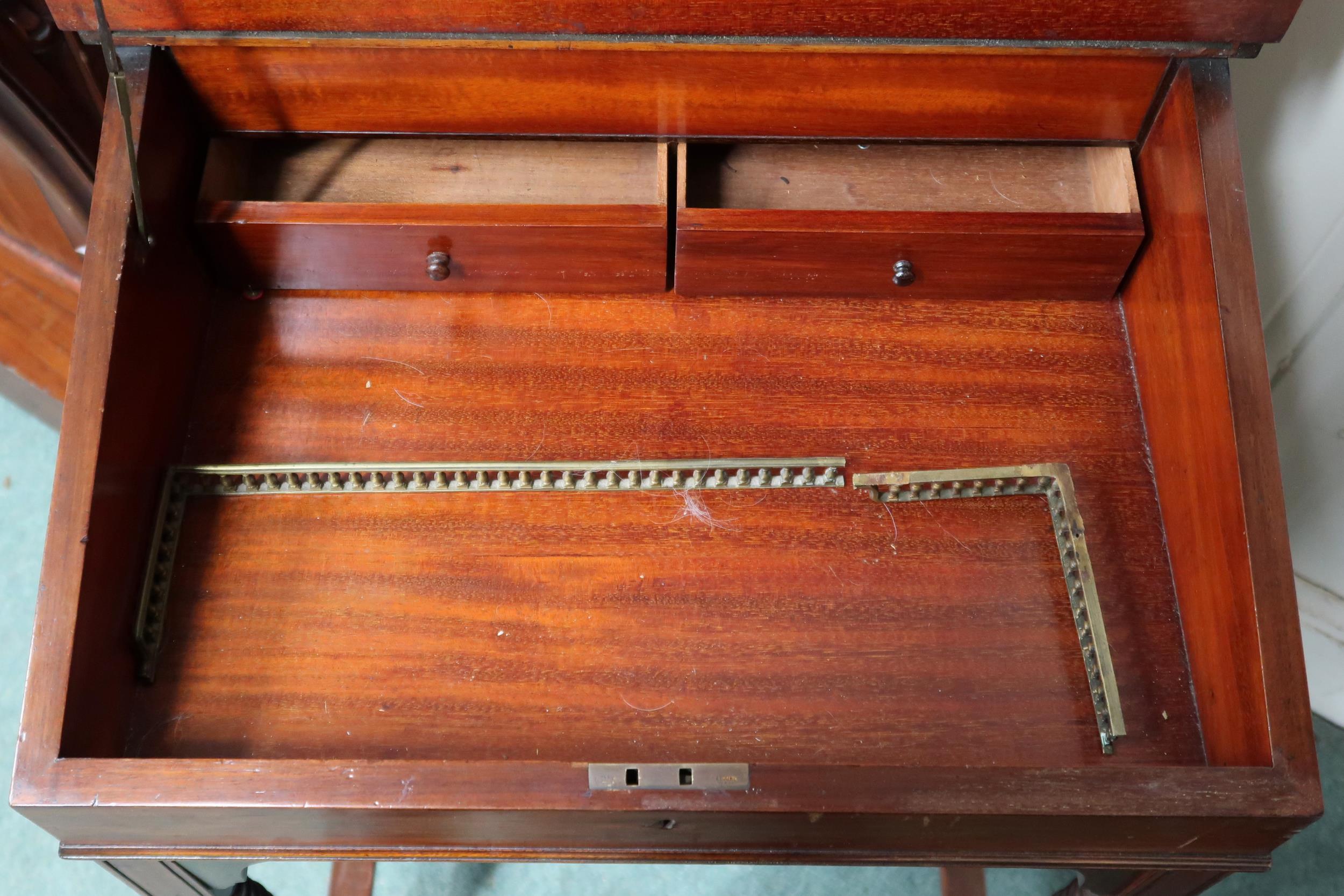 A Victorian mahogany Davenport with hinged writing compartment over four drawers to right hand side, - Image 2 of 2
