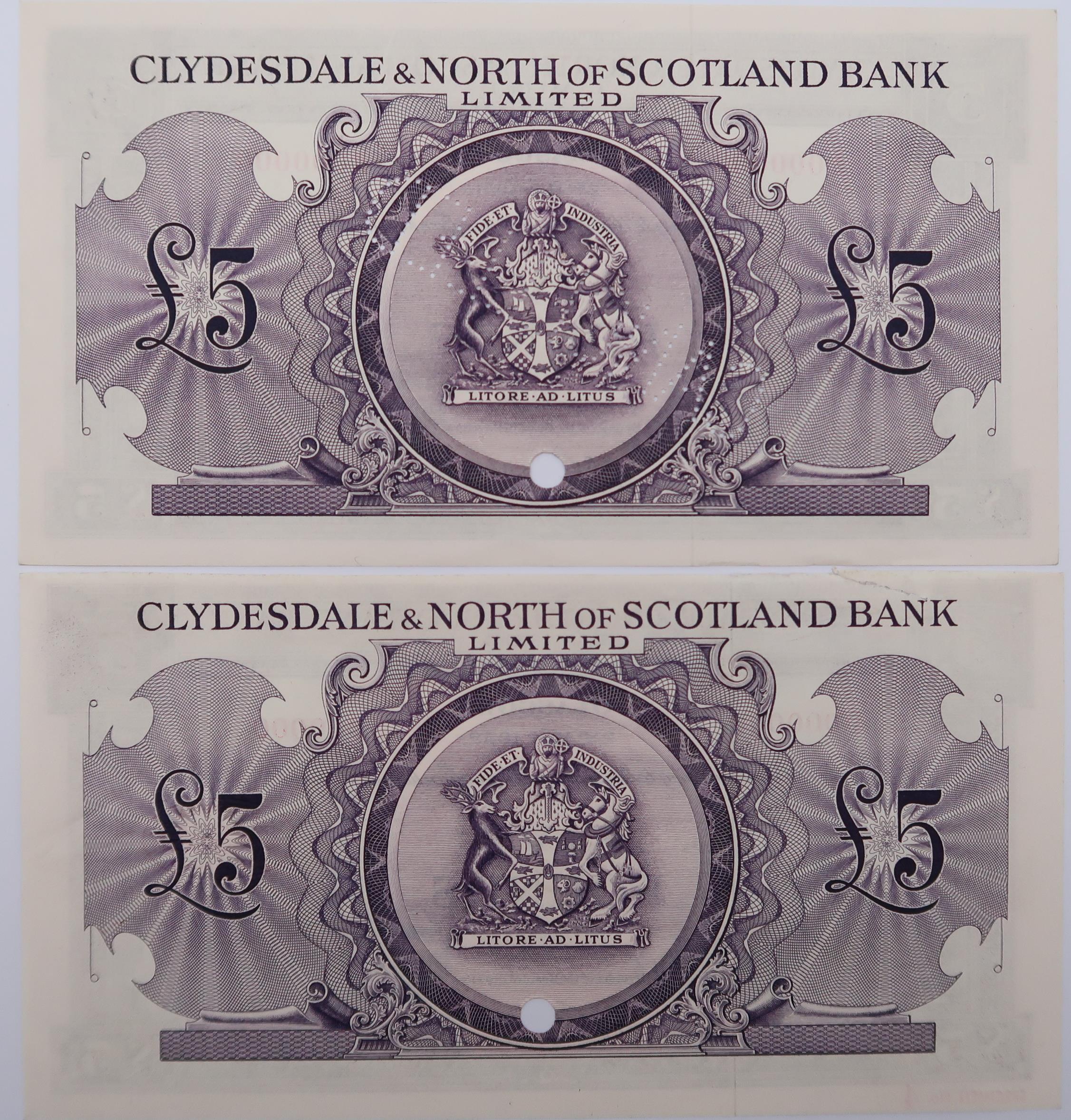 Clydesdale & North of Scotland Bank Limited specimen £5 note 2nd May 1951 Glasgow Campbell and a - Image 2 of 3