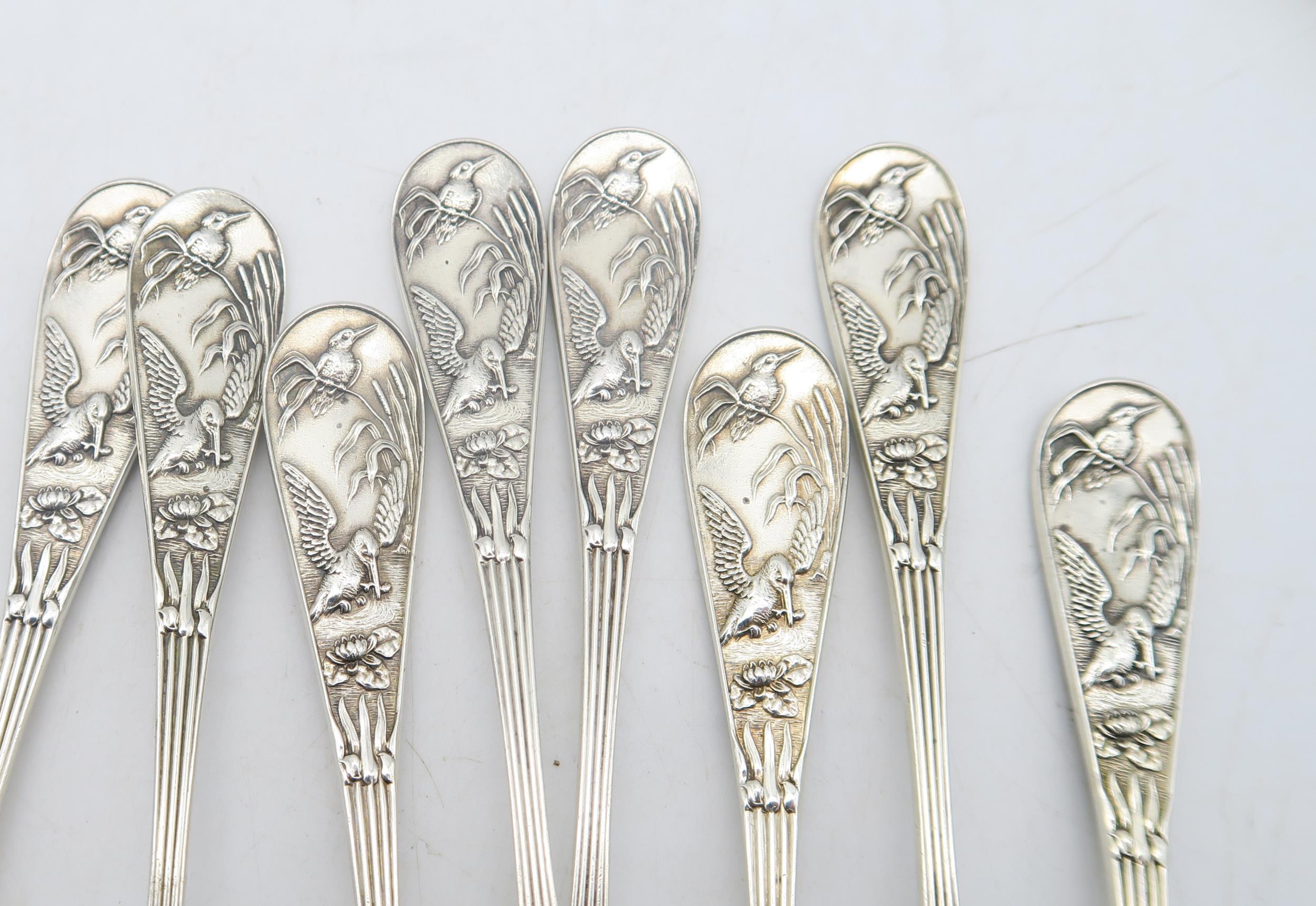 A set of ten Victorian silver tea spoons, by George Adam, London 1881, decorated in the aesthetic - Image 4 of 5