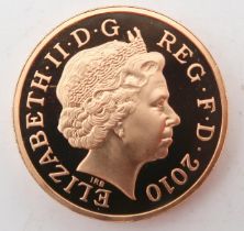 Elizabeth II (1952-2022) London; Gold Proof 2010 1 Pound Obverse fourth crowned portrait of HM Queen