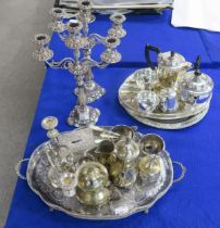 A collection of EPNS including a pair of Victorian three branch candelabra, with faceted baluster