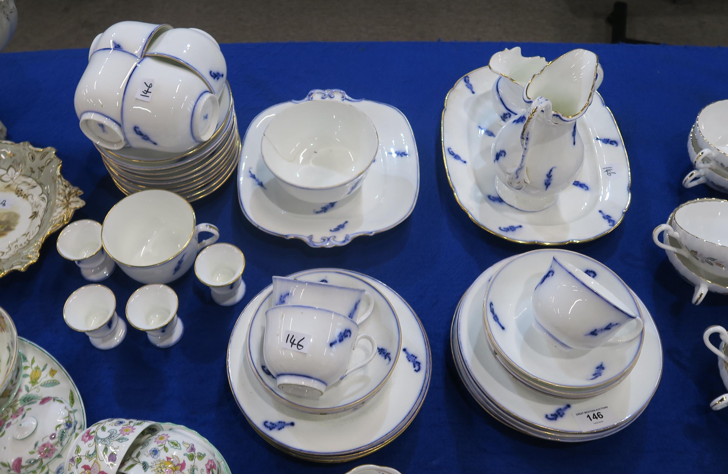 A Meissen Locre or la Brindille pattern tea wares comprising breakfast cups and saucers, smaller