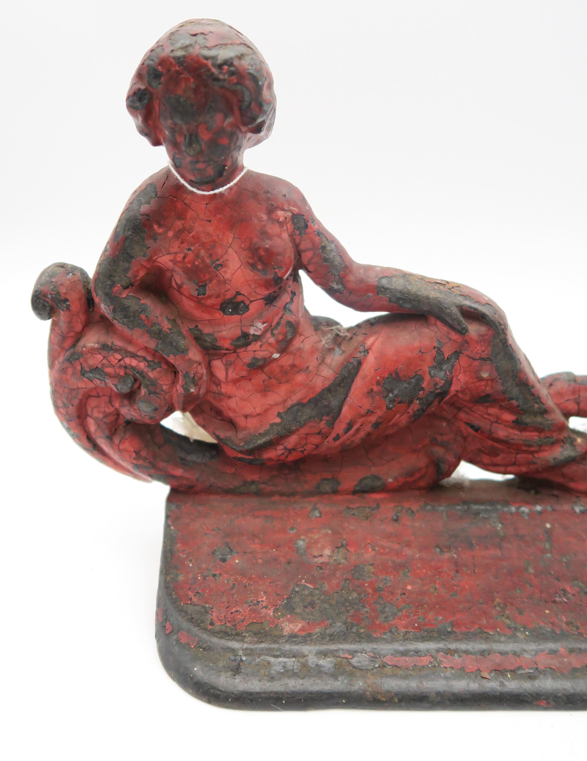 A cast iron bust of John Wesley together with a cast iron door stop modelled as a reclining woman - Image 2 of 2