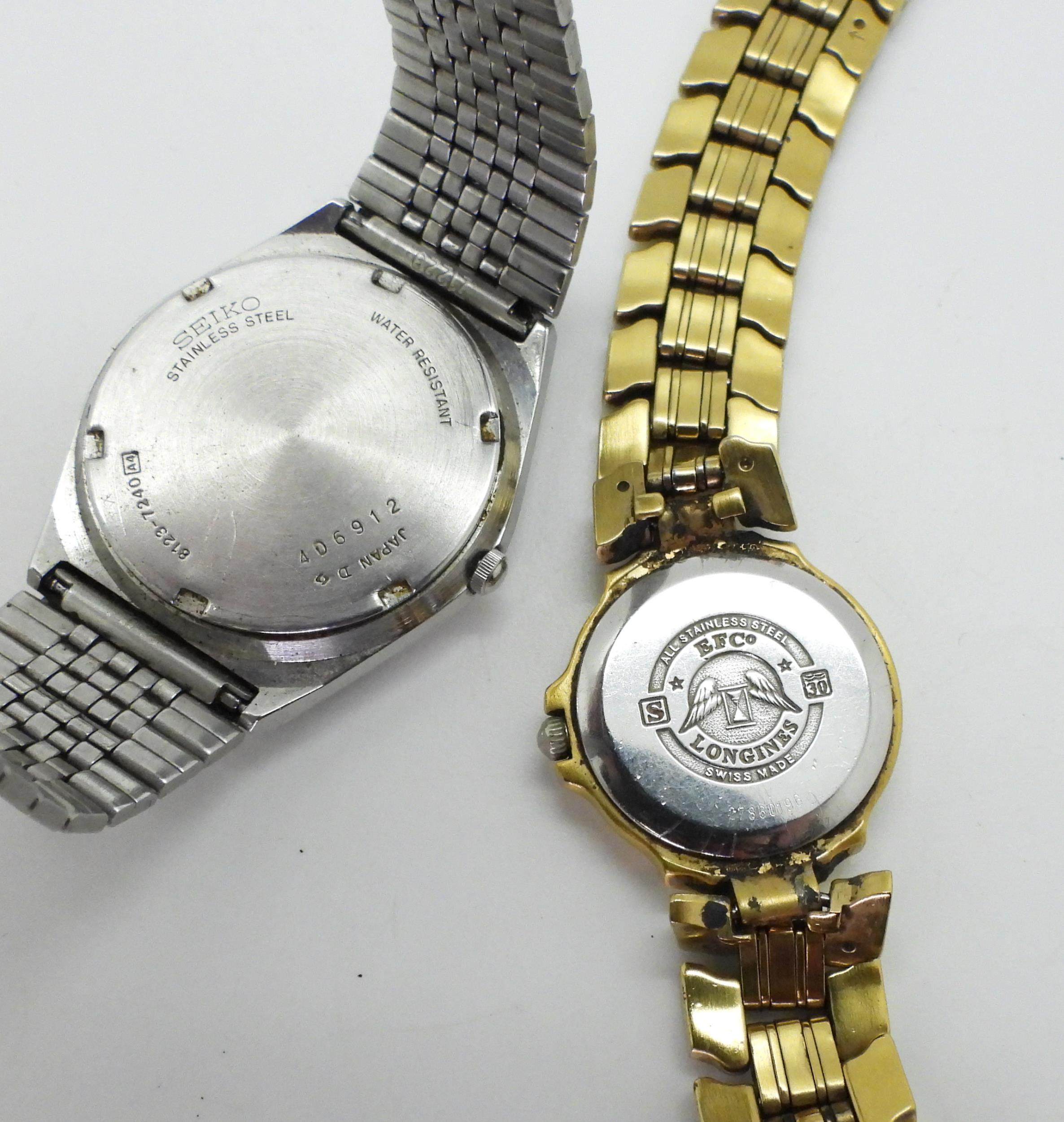 A ladies Longines watch, numbers to the back L5-146.2 and 27860196 gents Seiko Quartz Condition - Image 2 of 2
