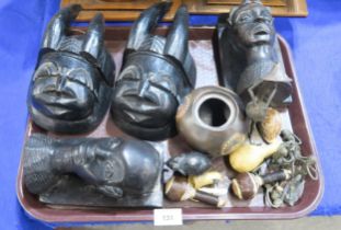 A pair of African masks, metal figures etc Condition Report:Available upon request