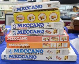 Boxed Meccano sets, to include Motorised Construction sets 2,3,4, and 5, a Motorised Crane Set etc.,