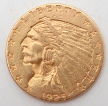 United States 2½ Dollars Quarter Eagle 1925  Obverse Native American with head war cap stars