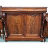 A Victorian mahogany two door chiffonier with frieze drawer on bun feet, 109cm high x 124cm wide x