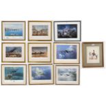 A collection of signed limited edition military aircraft prints, framed, the largest approx. 81cm