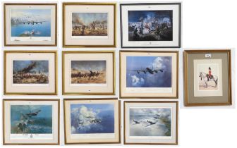 A collection of signed limited edition military aircraft prints, framed, the largest approx. 81cm