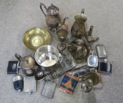 A collection of EPNS including hip flasks, tea pots, dishes, goblets etc Condition Report: