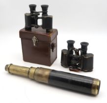 A brass and leather-clad Day-or-Night Improved three-draw telescope by T. Harris & Son, London, a