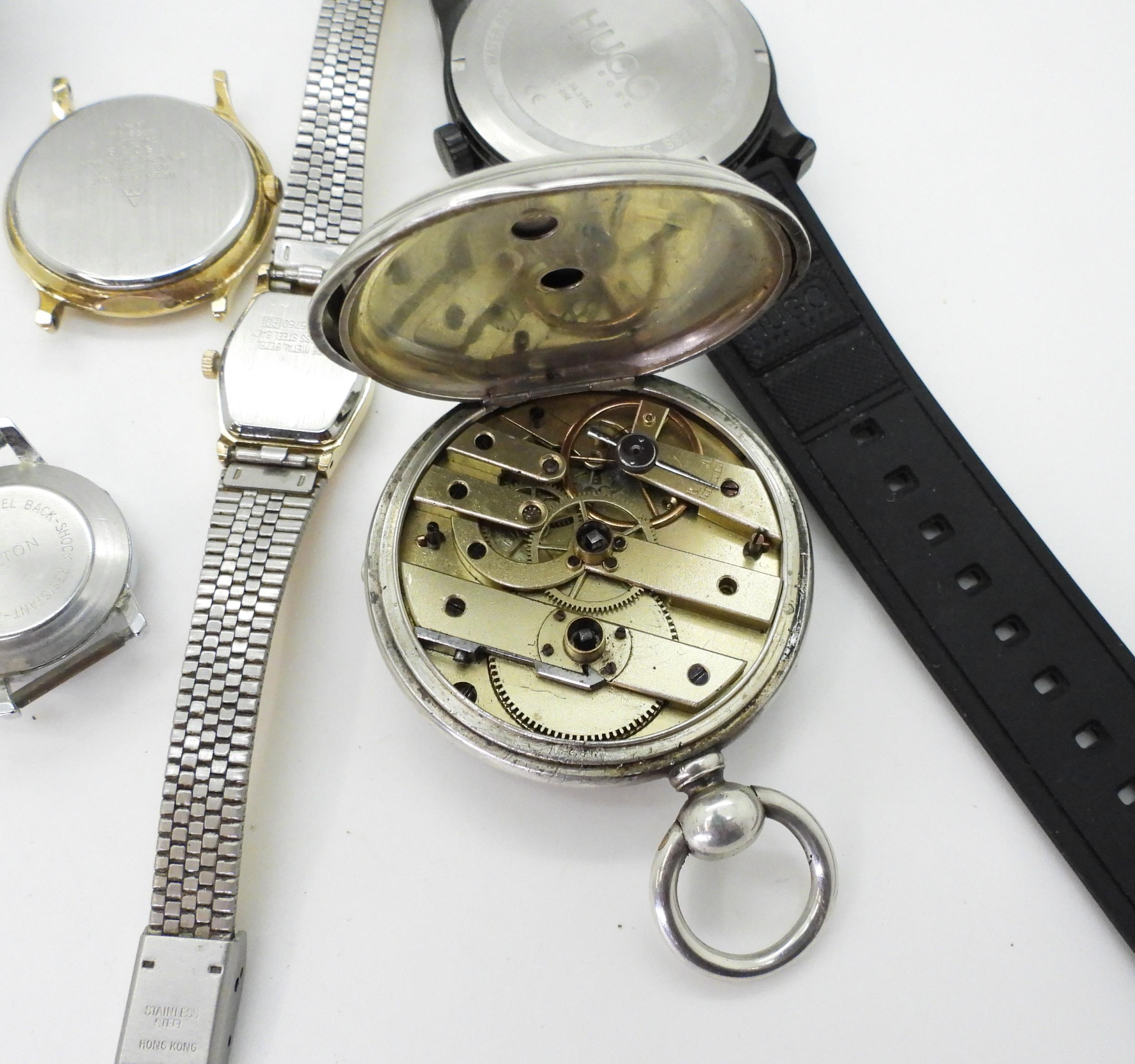 A continental silver pocket watch with pink and white enamel dial, together with a collection of - Image 6 of 6