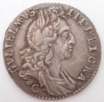 WILLIAM III (1694-1702)  Sixpence - Chester mint 1697 Obverse laureate and draped bust of King