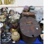 A Moser purple glass ashtray, an early mottled blue bakelite table lamp, a Scandinavian wooden