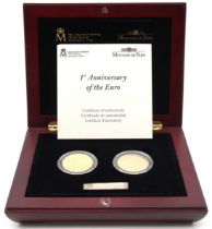 The 1st Anniversary of the Euro Two Gold Coin Prestige Set Obverse the superimposed effigies of