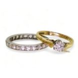 An 18ct gold illusion set diamond solitaire, size I1/2 weight 2.4gms, together with a white metal