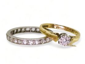 An 18ct gold illusion set diamond solitaire, size I1/2 weight 2.4gms, together with a white metal