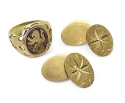 A pair of 9ct gold retro star engraved cufflinks Birmingham 1967, together with a 9ct gold