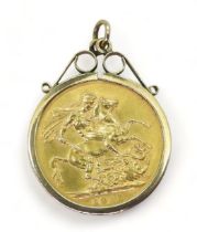 A 1912 gold full sovereign in a 9ct gold pendant mount, weight 9.5gms Condition Report:Available