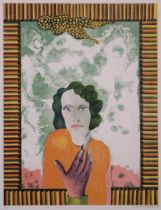 MICHAEL ROSCHLAU (GERMAN b.1942)  PORTRAIT OF WOMAN IN GREEN   Lithograph, signed lower right, dated