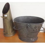 A lot comprising "G R ET 1942" coal bucket and another 19th century brass coal hod (2)  Condition