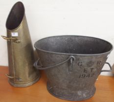 A lot comprising "G R ET 1942" coal bucket and another 19th century brass coal hod (2)  Condition