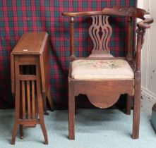 A lot comprising a Victorian ash corner chair with tapestry seat, 80cm high x 73cm wide x 63cm