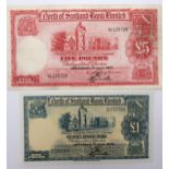 The North of Scotland Bank Limited, £5 note DE 126726 1st July 1947 and £1 note D 237754 1st July