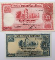 The North of Scotland Bank Limited, £5 note DE 126726 1st July 1947 and £1 note D 237754 1st July