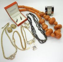 A diamante set Christian Dior necklace and earrings, a necklace by Jaeger, a Baume & Mercier