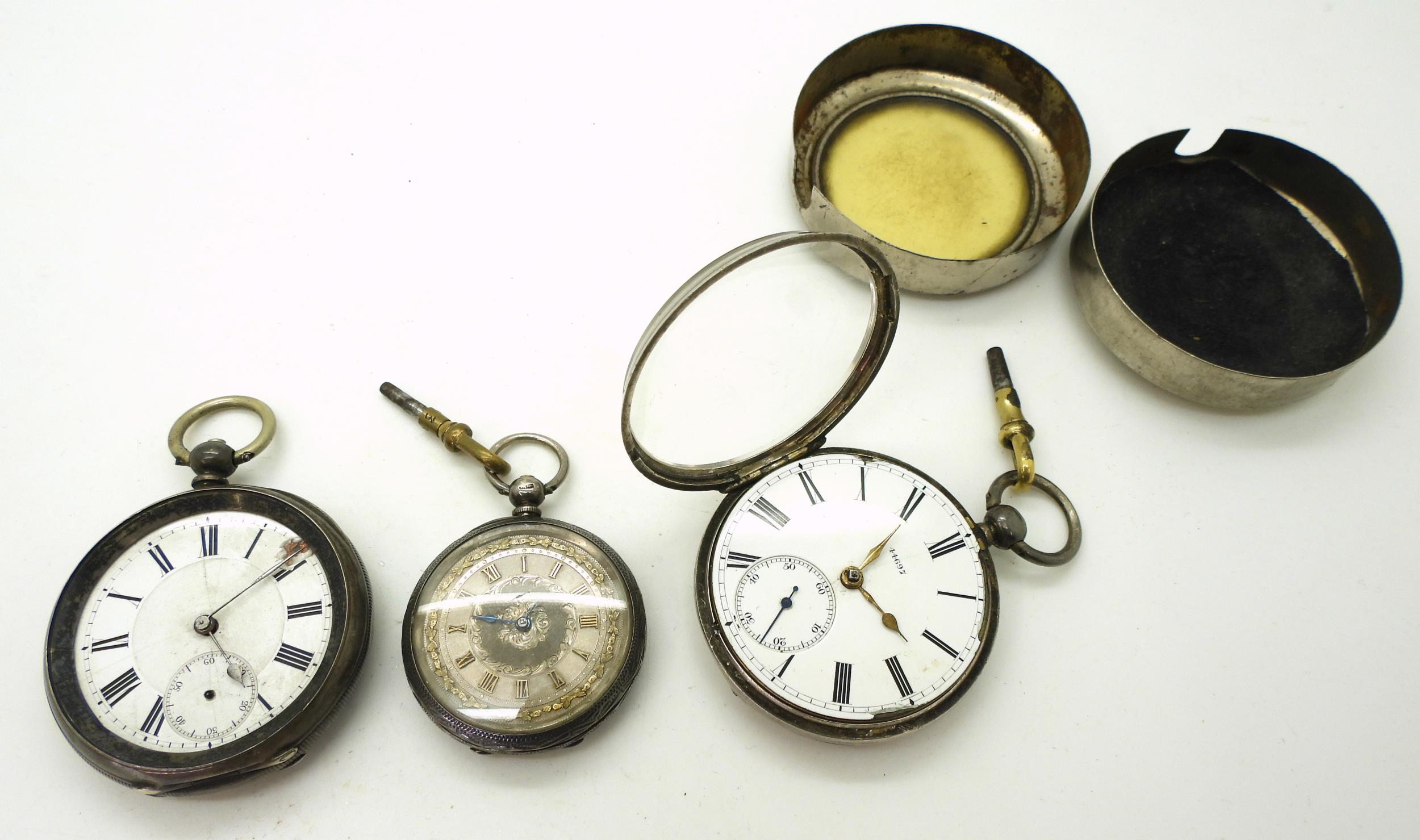 A pocket watch in a miners case hallmarked London 1870, diamond end cap and jewelled movement, - Image 2 of 4