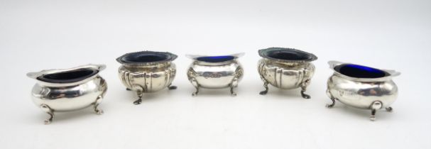 A collection of silver salts, including a set of three by R H Halford & Sons, London 1899, and a