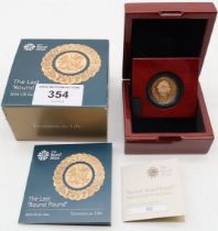 ELIZABETH II Last Round Pound; Royal Mint Gold Proof 2016 Obverse fifth crowned portrait of HM Queen