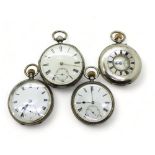 A silver open face pocket watch, hallmarked Chester 1896, with jeweled and engraved movement, a