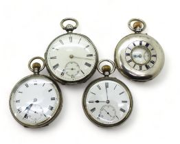 A silver open face pocket watch, hallmarked Chester 1896, with jeweled and engraved movement, a