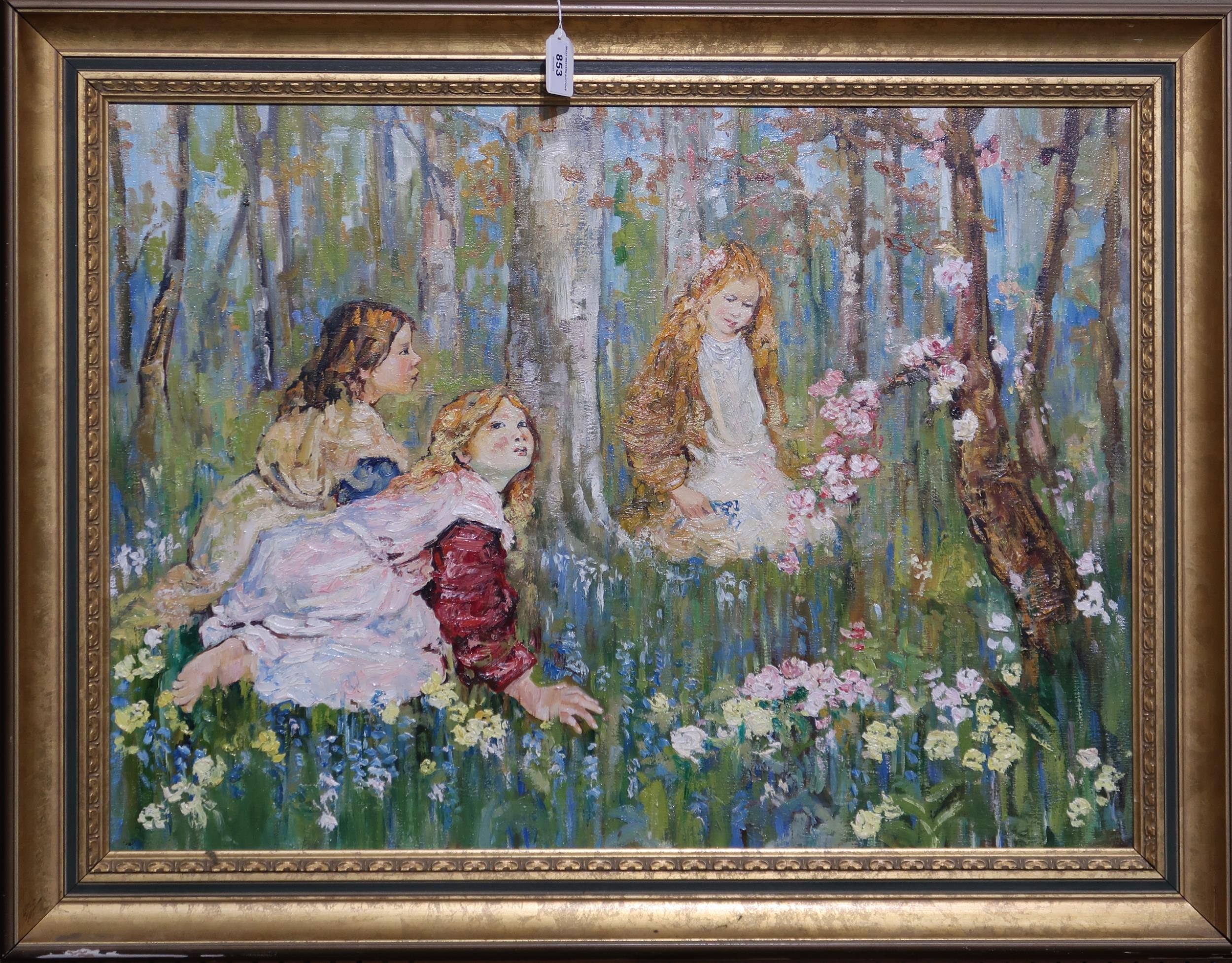 AFTER EDWARD ATKINSON HORNEL (SCOTTISH 1864-1933)  GIRLS ON A FLOWERY MEADOW  Oil on canvas, 54 x - Image 2 of 2