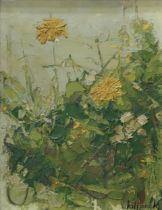 MONA KILLPACK (ENGLISH 1918-2009)  HEDGEROW  Oil on board, signed lower right, 45 x 34cm   Title
