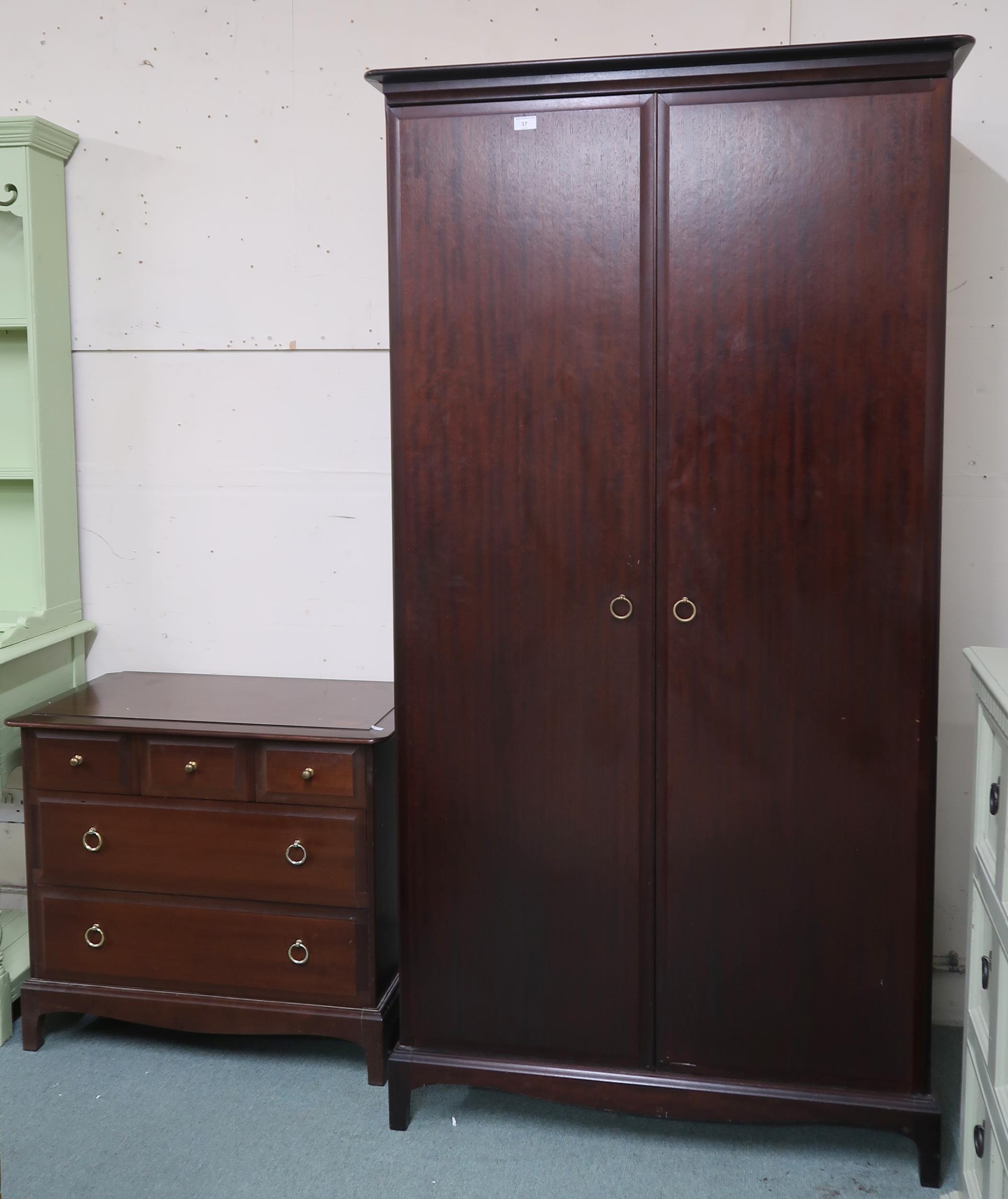 A lot to include two door Stag minstrel wardrobe, 192cm high x 101cm wide x 62cm deep and a stag