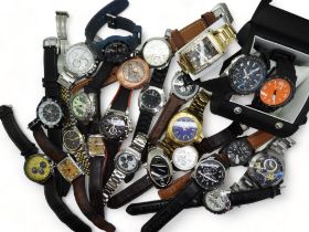 A large collection of fashion watches to include Seiko Chronograph, Nubeo, Sekonda, further Seikos