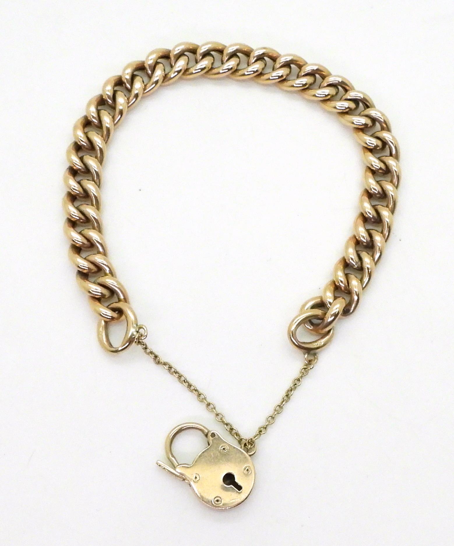 A 9ct gold curb link bracelet, with a padlock clasp, length 19.5cm, weight 19.6gms Condition - Image 2 of 3